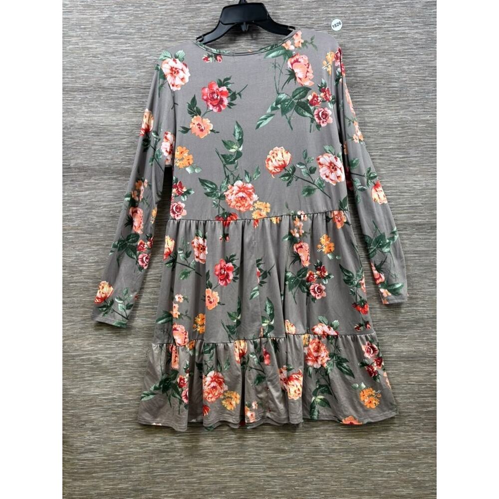 Haptics Gray Floral V-Neck Mini Dress - Picture 2 of 6